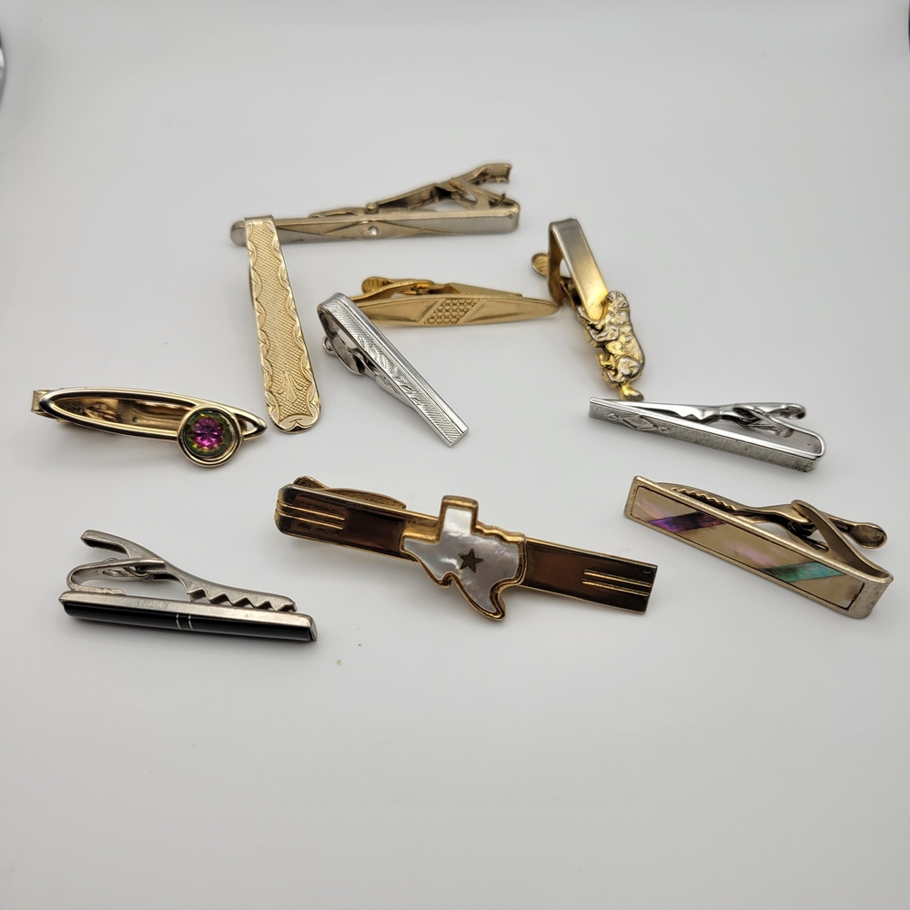 Vintage Gold and Silver Tie Clips Lot of 10